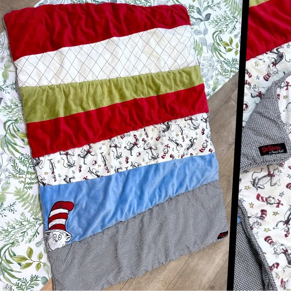 Dr. Seuss Baby Color Block Reversible Crib Quilt Comforter Patchwork Play Mat